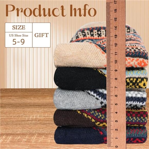 Womens Wool Socks 5 Pairs Winter Warm Sock Thick Knit Cabin Cozy Crew Soft - Picture 12 of 14